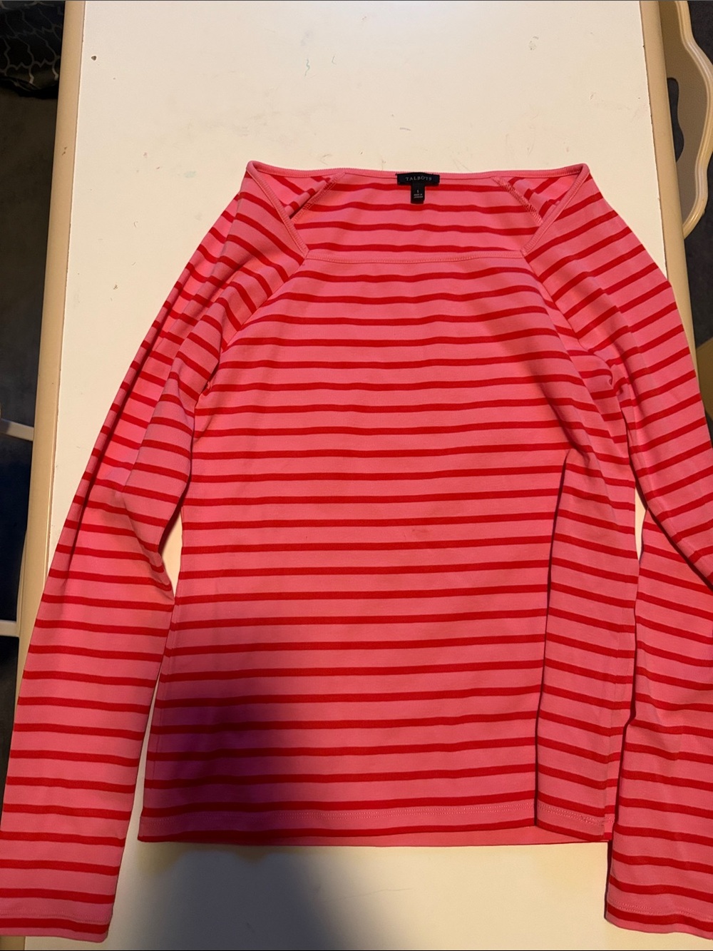 Talbots Pink and Red Striped Long-Sleeve Tee